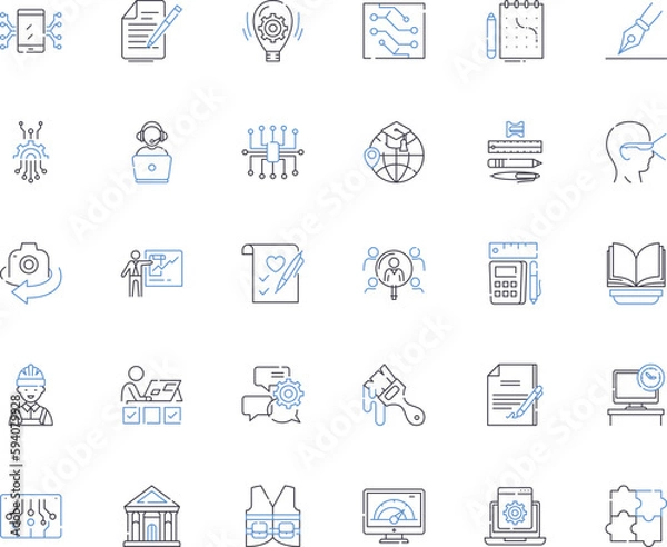 Fototapeta Marketing Essentials line icons collection. Advertising, Branding, Campaigns, Communication, Conversion, Demographics, Differentiation vector and linear illustration. Engagement,Focus groups