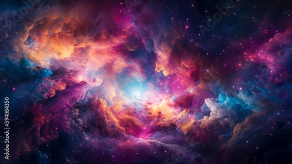 Fototapeta  View in outer space far in the universe of swirling galaxies, nebulae, and stars against blackness.