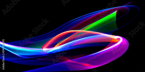 Fototapeta Abstract neon color wave lights background. Post-processed generative AI