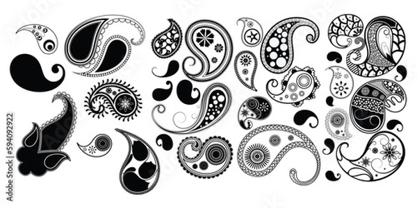 Fototapeta paisly vector set, icon, symbol, logo, clipart, isolated. vector illustration. vector illustration isolated on white background.