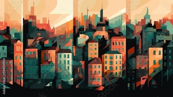 Fototapeta Graphic design of angular cityscapes