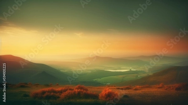 Fototapeta Fading Sun in Soft Hues of Orange and Green