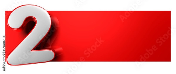 Fototapeta Number 2 over a red text box 3D illustration. Advertising signs. Product design. Product sales.