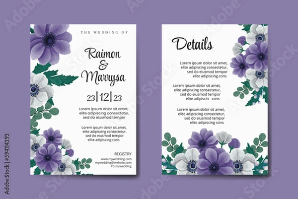 Fototapeta Wedding Invitation Purple Flower Digital Watercolor