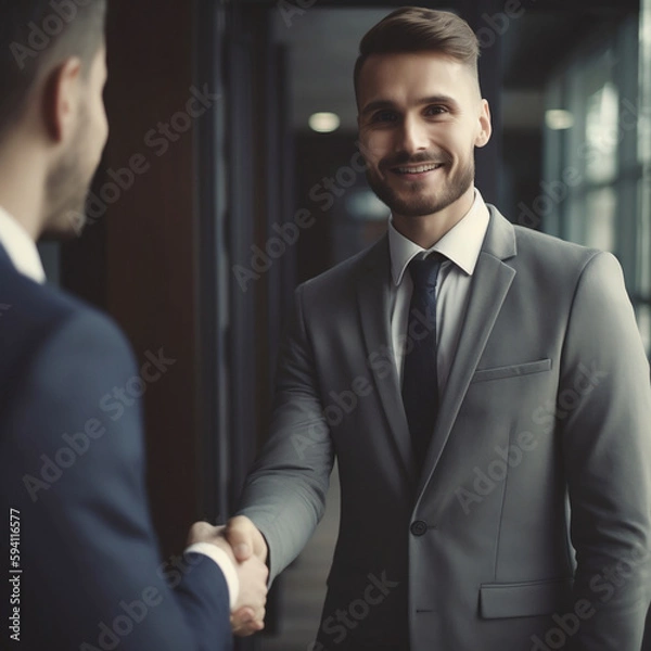 Fototapeta Hiring manager greeting male applicant with a handshake