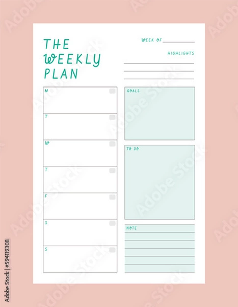 Fototapeta weekly planner. Vector illustration.