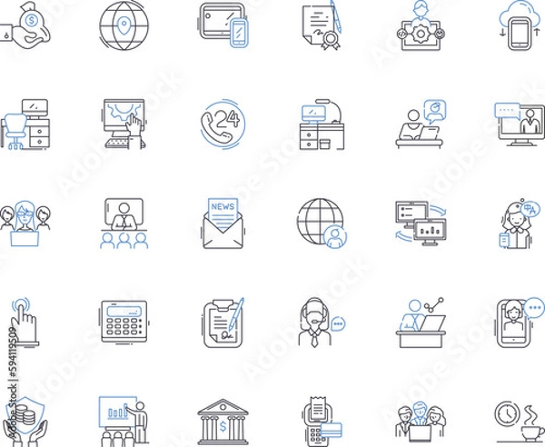 Fototapeta Company concern line icons collection. Efficiency, Sustainability, Innovation, Quality, Customer-centric, Transparency, Accountability vector and linear illustration. Growth,Diversity,Culture outline