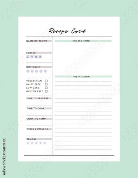 Obraz Recipe Card. Plan you food day easily. Vector illustration.
