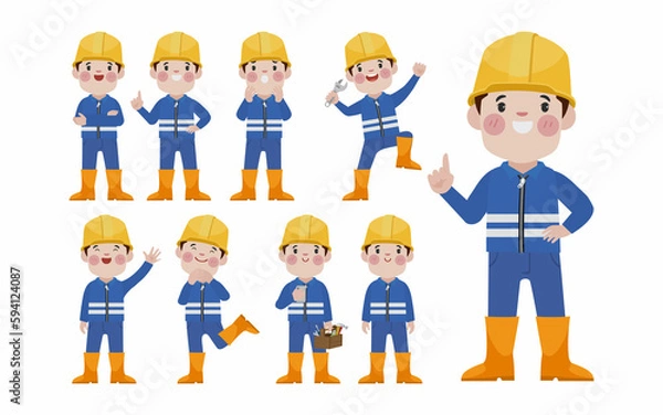 Fototapeta Set of worker with different poses