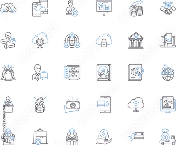 Obraz Video streaming line icons collection. Stream, Broadcast, Live, Buffer, Playback, Encode, Decode vector and linear illustration. Quality,Resolution,Bandwidth outline signs set