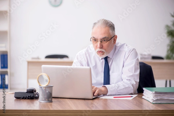 Obraz Old male employee working in the office