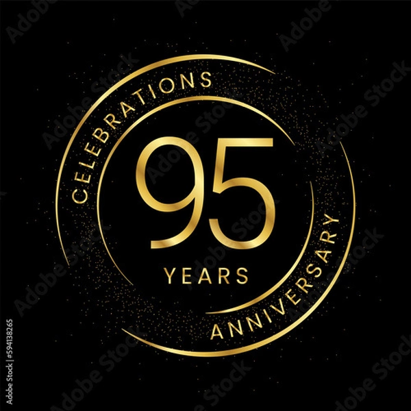 Fototapeta 95th anniversary, golden anniversary with a circle, line, and glitter on a black background.