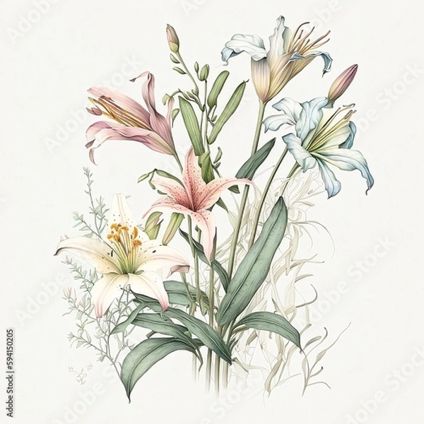 Obraz Lilies illustration on a white background (ai generated)