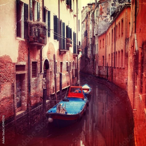 Fototapeta Retro style image of small canal in Venice