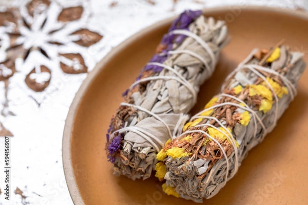 Obraz Sage smudge stiks on a plate
