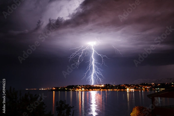 Obraz Lightning over the seaside