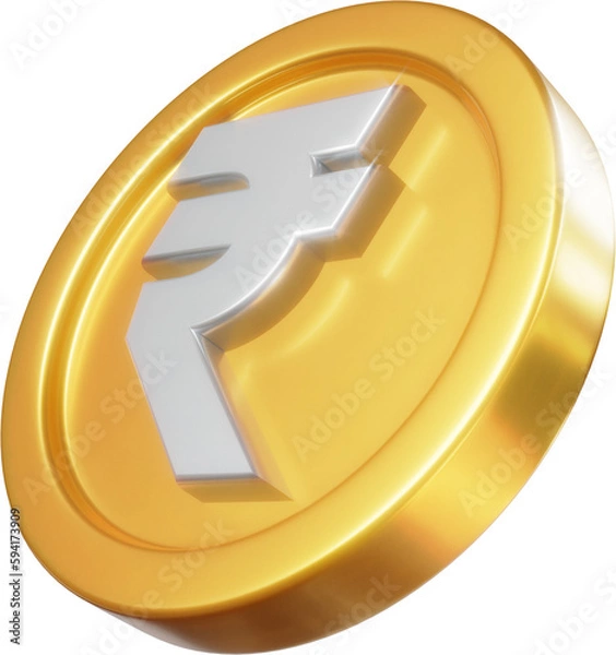 Obraz Golden rupee coin 3d render illustration