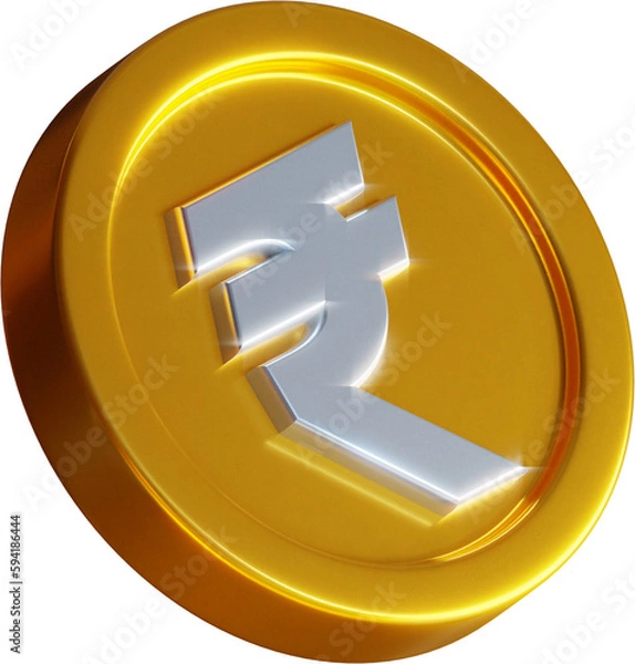 Obraz Golden rupee coin 3d render illustration