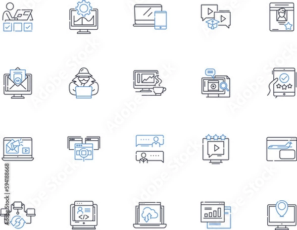 Obraz Notebook line icons collection. Paper, Pen, Writing, Jotting, Noting, Scribbling, Memo vector and linear illustration. Diary,Journal,Sketchbook outline signs set