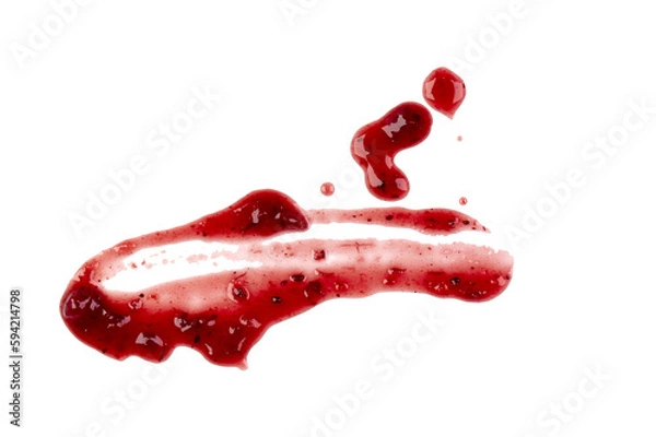 Fototapeta Sweet red berry jam, sauce as abstract smear stain isolated on white, transparent background, PNG