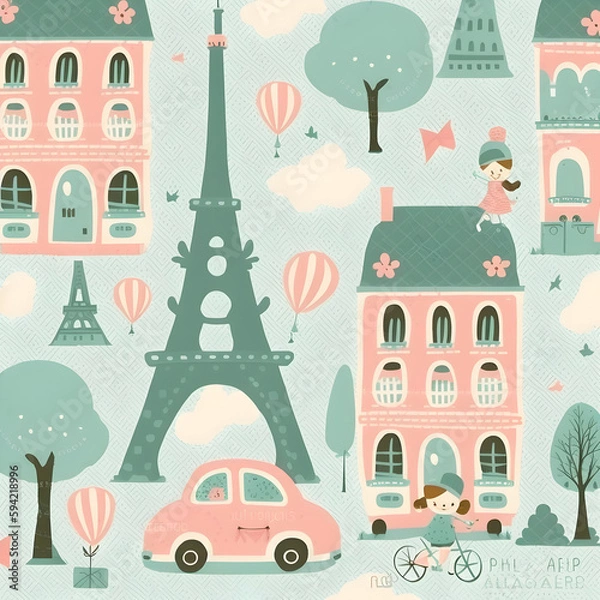 Fototapeta cute Paris print pattern for baby ai generated 