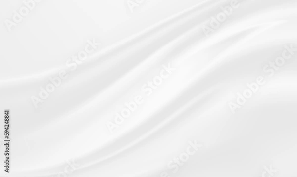 Fototapeta Luxury white cloth background abstract with soft waves. White fabric smooth texture background. White silver fabric silk background. Cloth soft wave. Creases of satin, silk, and cotton. Vector EPS10.
