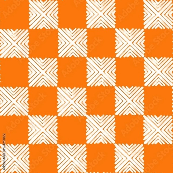 Fototapeta White squares of staggered lines on a orange background