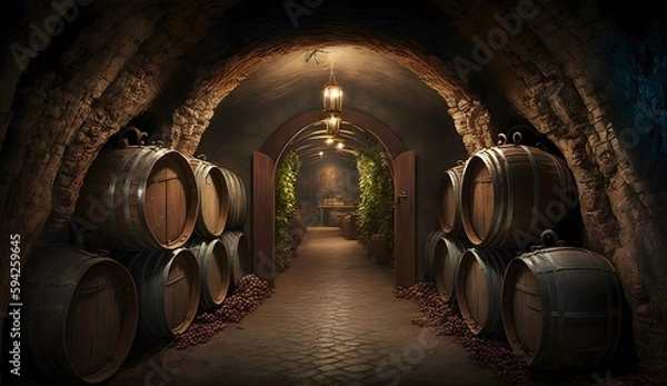 Obraz wine cellar with barrels created using AI Generative Technology
