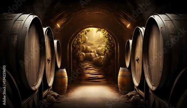 Obraz wine cellar with barrels created using AI Generative Technology