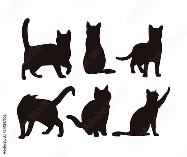 Obraz A set of black cat silhouette illustrations doing various movements.