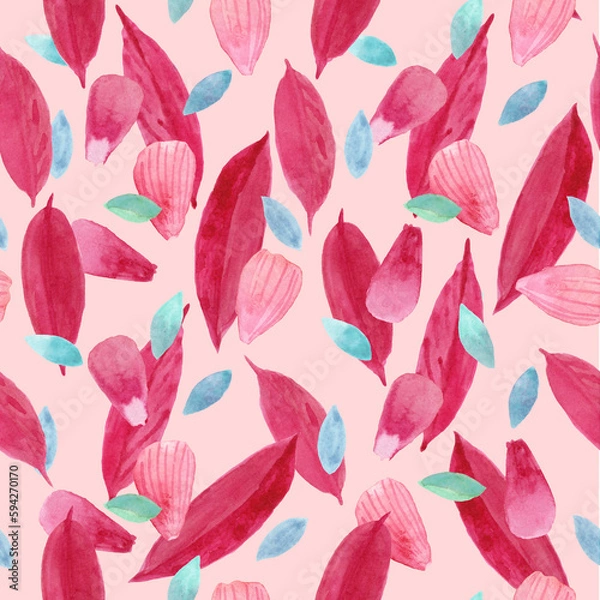 Obraz Large Seamless Pink Abstract Watercolor Drawing with Leaves