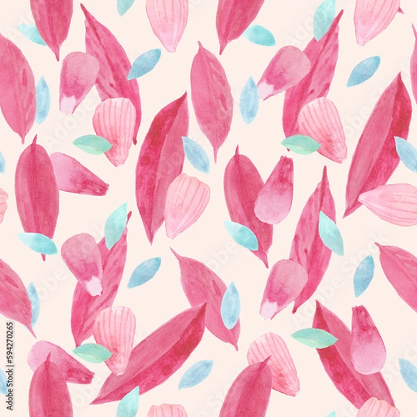 Obraz Light seamless pink watercolor pattern with leaves
