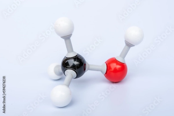 Obraz Methanol molecular structure isolated on white background. Chemical formula is CH3OH, Chemistry molecule model for education on white background