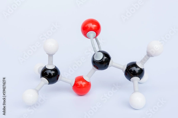 Obraz methy ethanoate molecular structure isolated on white background. Chemical formula is CH3COOCH3, Chemistry molecule model for education on white background