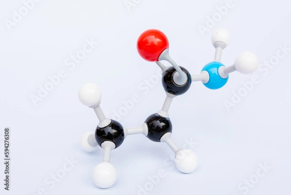 Obraz Propanamide molecular structure isolated on white background. Chemical formula is C2H5CONH2, Chemistry molecule model for education on white background