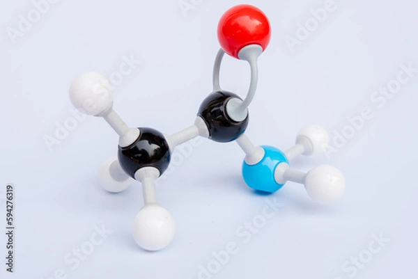 Obraz Ethanamide molecular structure isolated on white background. Chemical  formula is CH3CONH2,, Chemistry molecule model for education on white background