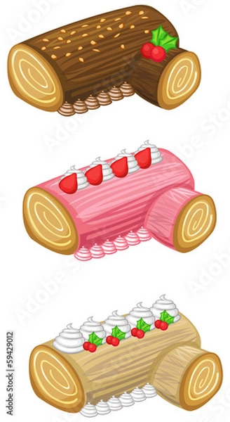 Obraz Log cake for Christmas vector set