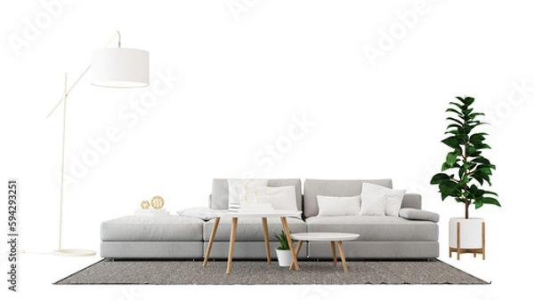 Obraz Interior furniture set 3D render. Living room house floor template background mockup design , isolated on transparent background