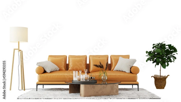 Obraz Interior furniture set 3D render. Living room house floor template background mockup design , isolated on transparent background