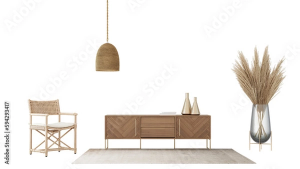 Fototapeta Interior furniture set 3D render. Living room house floor template background mockup design , isolated on transparent background