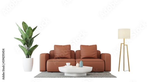 Obraz Interior furniture set 3D render. Living room house floor template background mockup design , isolated on transparent background