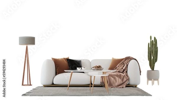 Obraz Interior furniture set 3D render. Living room house floor template background mockup design , isolated on transparent background