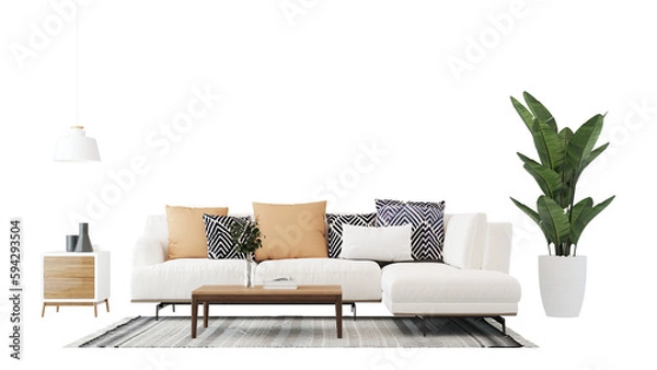 Obraz Interior furniture set 3D render. Living room house floor template background mockup design , isolated on transparent background
