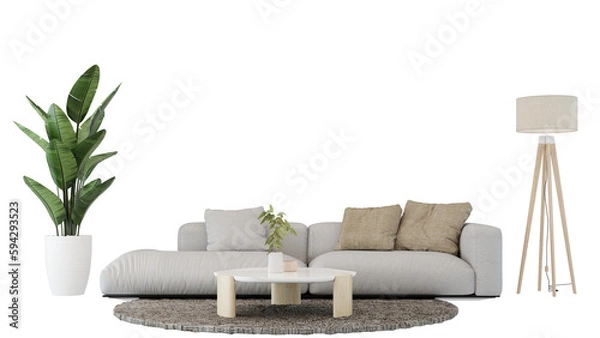Fototapeta Interior furniture set 3D render. Living room house floor template background mockup design , isolated on transparent background