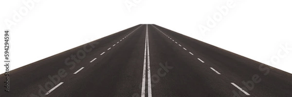 Fototapeta Empty asphalt road four lanes  in PNG isolated on transparent background. straight road line. 
