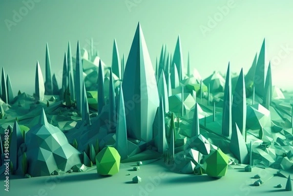 Obraz A Digital Rendering Of A Forest Of Trees And Rocks With A Sky Background Forest Environmental Art Motion Graphics Generative AI