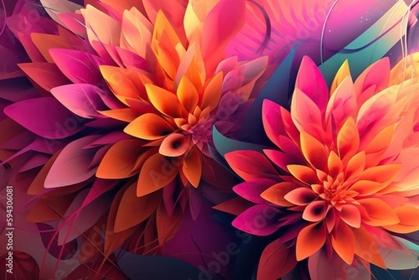 Fototapeta A Colorful Flower With A Lot Of Leaves On It's Side Coral Reef Color Field Painting Textile Design Generative AI