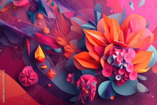Fototapeta A Colorful Abstract Painting With Flowers And Leaves On A Pink Background Coral Reef Digital Art Print Design Generative AI