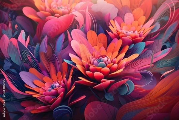 Fototapeta A Painting Of Flowers With A Red Background And A Blue Background Coral Reef Digital Art Motion Graphics Generative AI