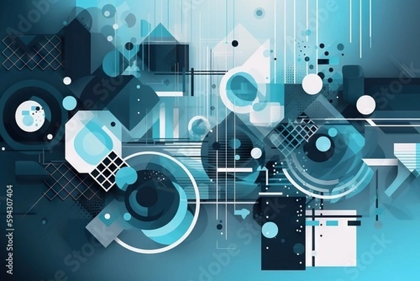 Fototapeta A Blue Abstract Background With Circles And Squares On It's Sides Deep Sea Trench Graphic Design Motion Graphics Generative AI